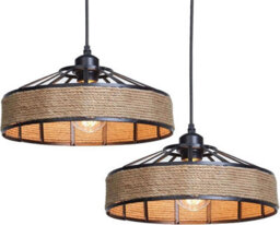Set Of 2 Industrial 40Cm Hemp Pendant Light Modern Hanging Retro Lamp Led Ceiling Lights - thumbnail 1