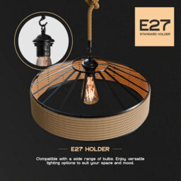 Set Of 2 Industrial 40Cm Hemp Pendant Light Modern Hanging Retro Lamp Led Ceiling Lights - thumbnail 7