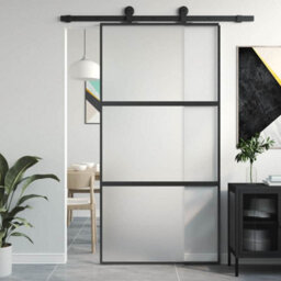 Berkfield Modern Sliding Door Black 102.5X205 Cm Tempered Glass And Aluminium - thumbnail 2