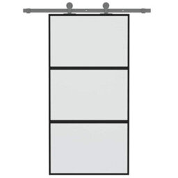 Berkfield Modern Sliding Door Black 102.5X205 Cm Tempered Glass And Aluminium - thumbnail 3