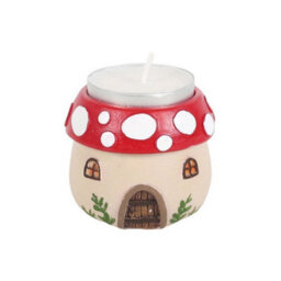 Something Different Resin Mushroom House Tealight Holder Red/white/beige (One Size) - thumbnail 2