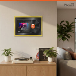 "AK Frames 25X17"" Gold Sleek Vinyl Record Frame With Black Mount For 12 Inch Lp Cover & Disc - Overlapped Design" - thumbnail 5