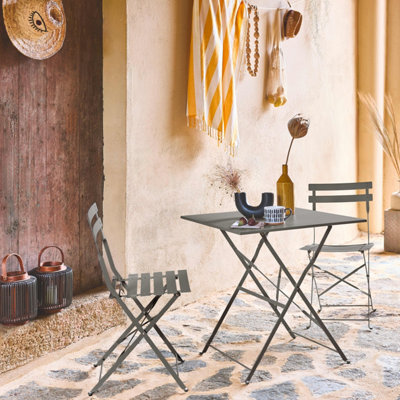 Sweeek - Square 2-Seater Folding Metal Bistro Garden Table With 2 Chairs Khaki Green 70X70X71 Cm - Emilia - image 1