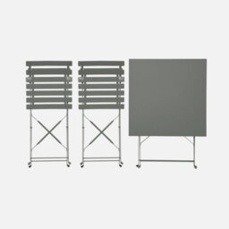 Sweeek - Square 2-Seater Folding Metal Bistro Garden Table With 2 Chairs Khaki Green 70X70X71 Cm - Emilia - thumbnail 2