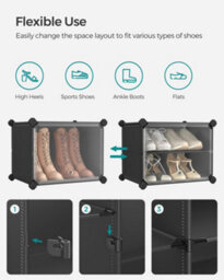 Songmics Interlocking Shoe Rack, Plastic Shoe Storage Cabinet, 8-Slot Modular Storage Organiser Unit,black - thumbnail 5