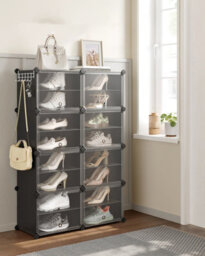 Songmics Interlocking Shoe Rack, Plastic Shoe Storage Cabinet, 8-Slot Modular Storage Organiser Unit,black - thumbnail 2