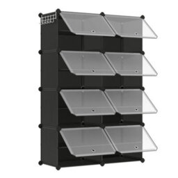 Songmics Interlocking Shoe Rack, Plastic Shoe Storage Cabinet, 8-Slot Modular Storage Organiser Unit,black - thumbnail 3