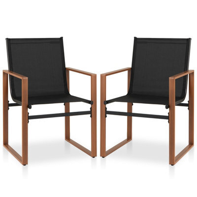 Costway Garden Chairs Set Of 2 Breathable Outdoor Dining Chairs With Backrest Black - image 1
