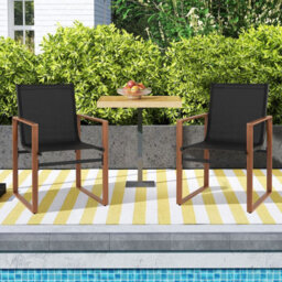 Costway Garden Chairs Set Of 2 Breathable Outdoor Dining Chairs With Backrest Black - thumbnail 8