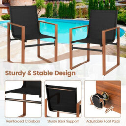 Costway Garden Chairs Set Of 2 Breathable Outdoor Dining Chairs With Backrest Black - thumbnail 5
