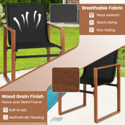 Costway Garden Chairs Set Of 2 Breathable Outdoor Dining Chairs With Backrest Black - thumbnail 6