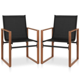 Costway Garden Chairs Set Of 2 Breathable Outdoor Dining Chairs With Backrest Black