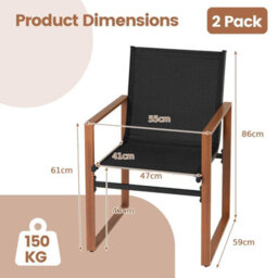 Costway Garden Chairs Set Of 2 Breathable Outdoor Dining Chairs With Backrest Black - thumbnail 2