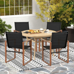 Costway Garden Chairs Set Of 2 Breathable Outdoor Dining Chairs With Backrest Black - thumbnail 7