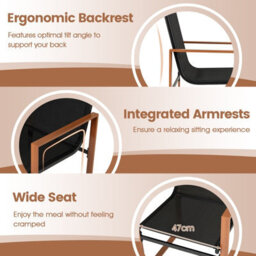 Costway Garden Chairs Set Of 2 Breathable Outdoor Dining Chairs With Backrest Black - thumbnail 3