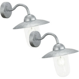 2 Pack Of Modern Ip44 Outdoor Wall Lights - Zinc Plated Steel E27 Porch Lamps