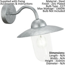 2 Pack Of Modern Ip44 Outdoor Wall Lights - Zinc Plated Steel E27 Porch Lamps - thumbnail 2