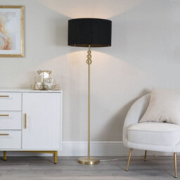 Valuelights Marissa Gold Stacked Ball Floor Lamp With Black Drum Shade - Led Bulb Included