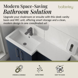Balterley Left-Hand Bathroom Vanity And Wc Unit Combination With Basin - 1100mm - Satin Dark Blue With Brushed Pewter Handles - thumbnail 2