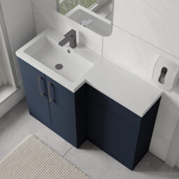Balterley Left-Hand Bathroom Vanity And Wc Unit Combination With Basin - 1100mm - Satin Dark Blue With Brushed Pewter Handles - thumbnail 3