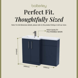 Balterley Left-Hand Bathroom Vanity And Wc Unit Combination With Basin - 1100mm - Satin Dark Blue With Brushed Pewter Handles - thumbnail 5