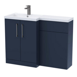 Balterley Left-Hand Bathroom Vanity And Wc Unit Combination With Basin - 1100mm - Satin Dark Blue With Brushed Pewter Handles - thumbnail 1