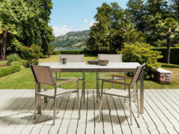 Beliani Garden Dining Set 4 Seater Cosoleto/grosseto Tempered Glass Marble Effect White/ Beige - thumbnail 2
