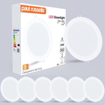 Paul Russells Led Round Panel Ceiling Lights, 24W 2450 Lumens, Spotlights, Ip20, 6500K Day Light, Pack Of 6 - image 1