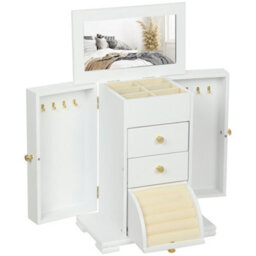 Homcom 4-Tier Large Jewellery Box With Mirror And 2 Drawers, White - thumbnail 2