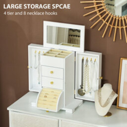Homcom 4-Tier Large Jewellery Box With Mirror And 2 Drawers, White - thumbnail 4