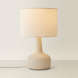 Valuelights Hayley Natural Linen Drum Shade Beige Squat Base Ceramic Table Lamp And Led Bulb - thumbnail 2