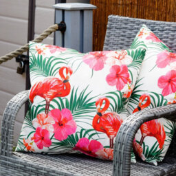 Gardenwize Pair Of Outdoor Garden Sofa Chair Furniture Scatter Cushions- Flamingo Palm Print - thumbnail 1