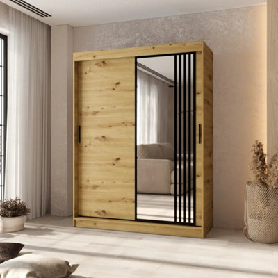 Arten Asved Oak Artisan 150Cm Mirrored Sliding Door Wardrobe With Warm Wood Finish - image 1