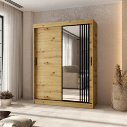 Arten Asved Oak Artisan 150Cm Mirrored Sliding Door Wardrobe With Warm Wood Finish - thumbnail 1