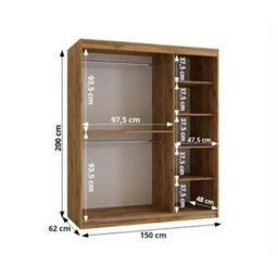 Arten Asved Oak Artisan 150Cm Mirrored Sliding Door Wardrobe With Warm Wood Finish - thumbnail 4