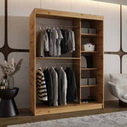 Arten Asved Oak Artisan 150Cm Mirrored Sliding Door Wardrobe With Warm Wood Finish - thumbnail 2