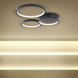 Beliani Round Ceiling Light Black Aluminium, Integrated Led, 3 Shades, W41 X D36 X H7Cm - thumbnail 1
