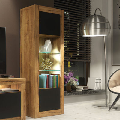 Illume Display Cabinet 170Cm Oak & Black Matt Doors And Led Lighting - Creative Furniture - image 1