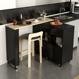 Costway 2-In-1 Kitchen Island Cart Bar Table Combo Reversible Mobile Serving Cart - thumbnail 4