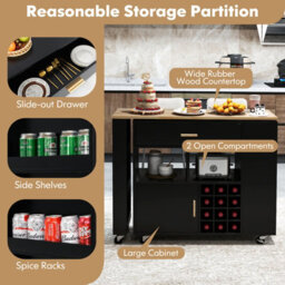 Costway 2-In-1 Kitchen Island Cart Bar Table Combo Reversible Mobile Serving Cart - thumbnail 6