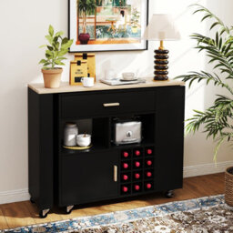 Costway 2-In-1 Kitchen Island Cart Bar Table Combo Reversible Mobile Serving Cart - thumbnail 3