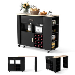 Costway 2-In-1 Kitchen Island Cart Bar Table Combo Reversible Mobile Serving Cart