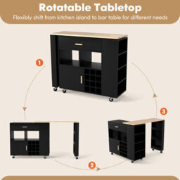 Costway 2-In-1 Kitchen Island Cart Bar Table Combo Reversible Mobile Serving Cart - thumbnail 8
