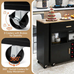 Costway 2-In-1 Kitchen Island Cart Bar Table Combo Reversible Mobile Serving Cart - thumbnail 9