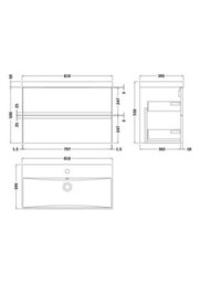 Hudson Reed Urban Satin Grey Wall Hung 2 Drawer Vanity Unit And Basin With Silent Close, 550 X 810 X 395 - thumbnail 3