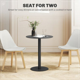 Homcom Dining Table, 60 Cm Round Kitchen Table For 2 With Steel Base, Black - thumbnail 4