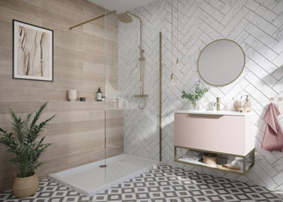 UK Homeliving Uk Home Living Avalon 8mm Wet Room Panel 2000mmx1200mm Inc Wall Profile And Minimalist Wall Support In Brushed Brass - image 1