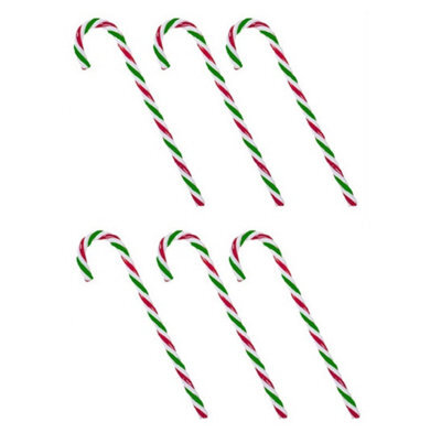Premier Decorations Limited Pack Of 6 Red White & Green Plastic Christmas Tree Candy Cane Decorations 15Cm