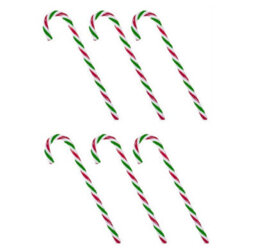 Premier Decorations Limited Pack Of 6 Red White & Green Plastic Christmas Tree Candy Cane Decorations 15Cm