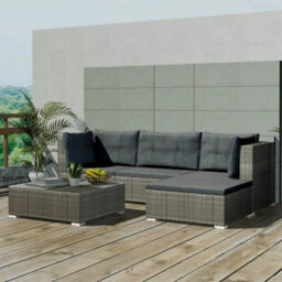 Walplus 5 Piece Garden Lounge Set With Cushions Poly Rattan Grey - thumbnail 5